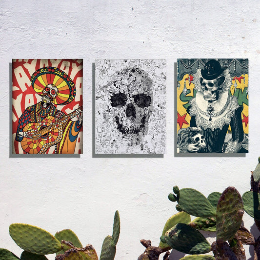 Skull Canvas Print Set, Set Of 3 Canvas Art, Sugar Skull Art Print, Skull Illustration Home Decor, Gothic Skull Art Gift, 3 Piece Skull Set