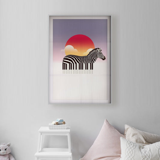 Zebra Art Print, Funny Animal Wall Art, Music Zebra Poster, Piano Keyboard Print Home Decor Gift, Cool Animal Art Illustration By Ali Gulec