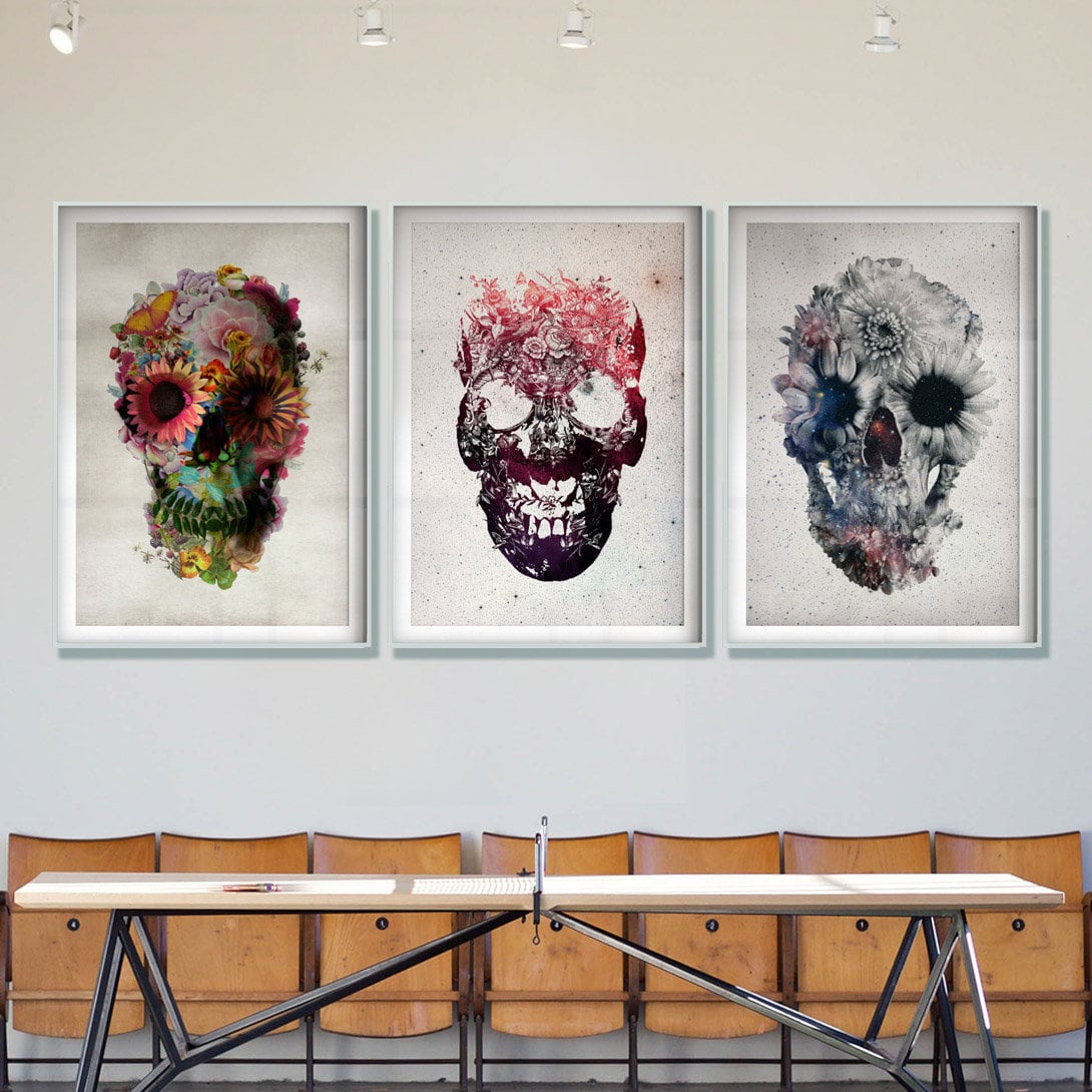Floral Skull Art Print, Black And White Skull Poster, Flower Skull Wall Art, Sugar Skull House Gift, Skull Home Decor,Skull Art By Ali Gulec