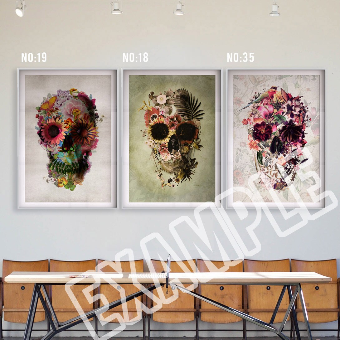 Custom Set Of 3 Skull Art Prints, Customized Skull Set Poster Home Decor, Personalized Sugar Skull Print Set Wall Art Gift, Skull Wall Decor