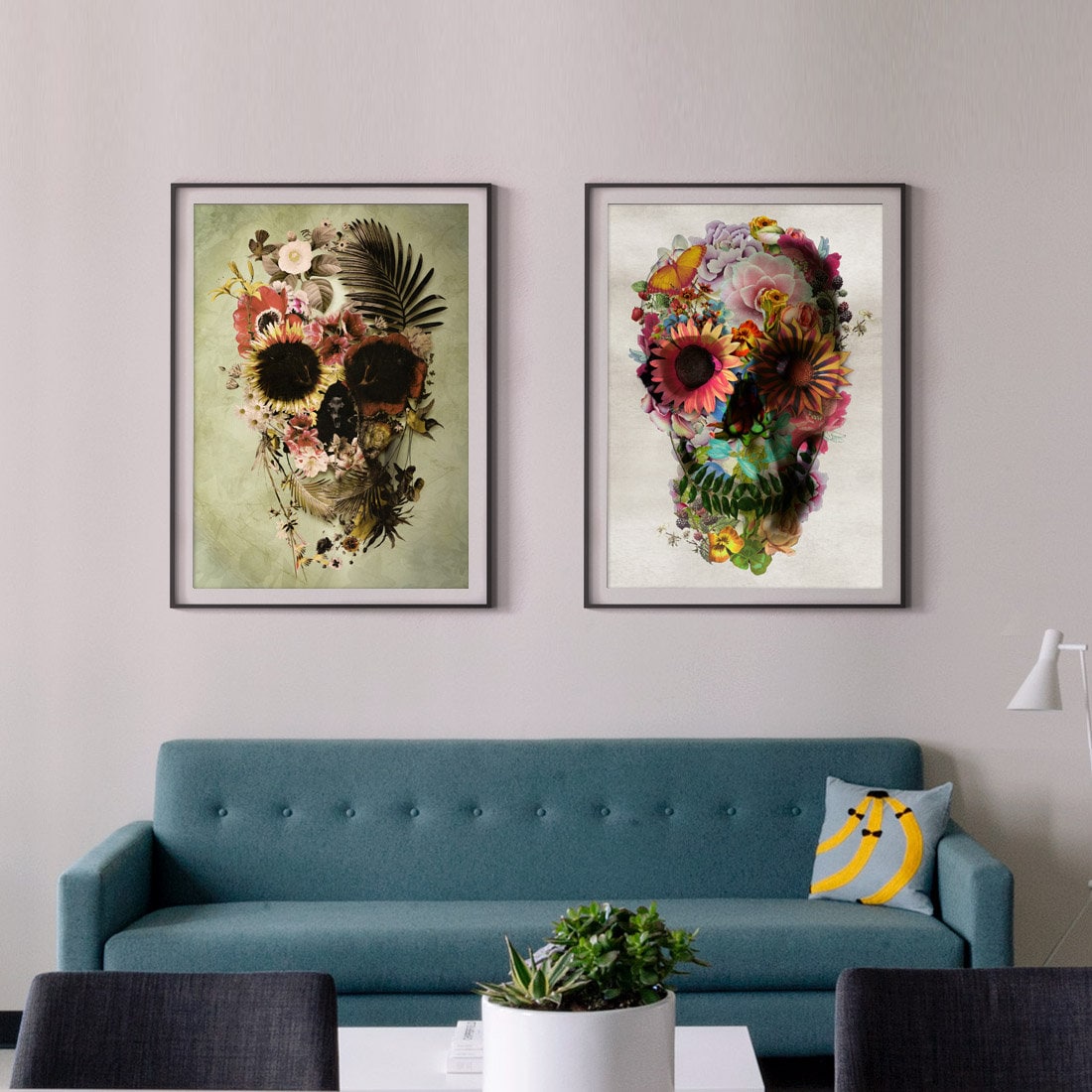 Floral Skull Art Print, Sugar Skull Instant Download Printable Home Decor, Flower Skull Wall Art Gift, Downloadable Skull Poster Wall Decor