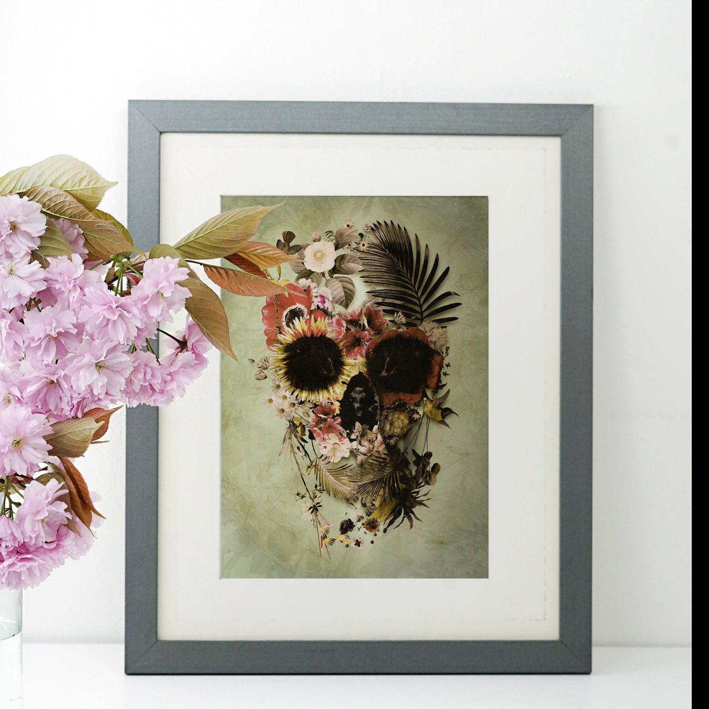 Flower Skull Art Print, Floral Skull Instant Download Printable Wall Art, Flower Skull Home Decor Gift, Downloadable Skull Poster Wall Decor