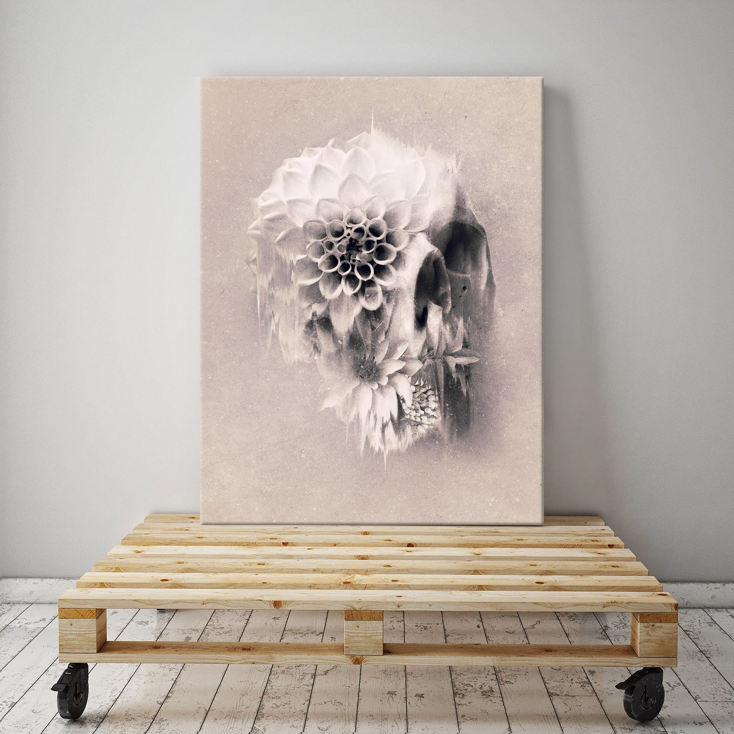 Boho Skull Canvas Print, Light Floral Skull Wall Art, Sugar Skull Gothic Home Decor Gift, Skull Canvas Art Print, Flower Skull Illustration