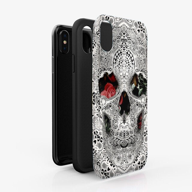 Lace Skull iPhone 13 Case, Lace Pattern Skull Phone Case, Gothic iPhone Case, Sugar Skull Phone Case Gift, Skull Case For iPhone And Samsung