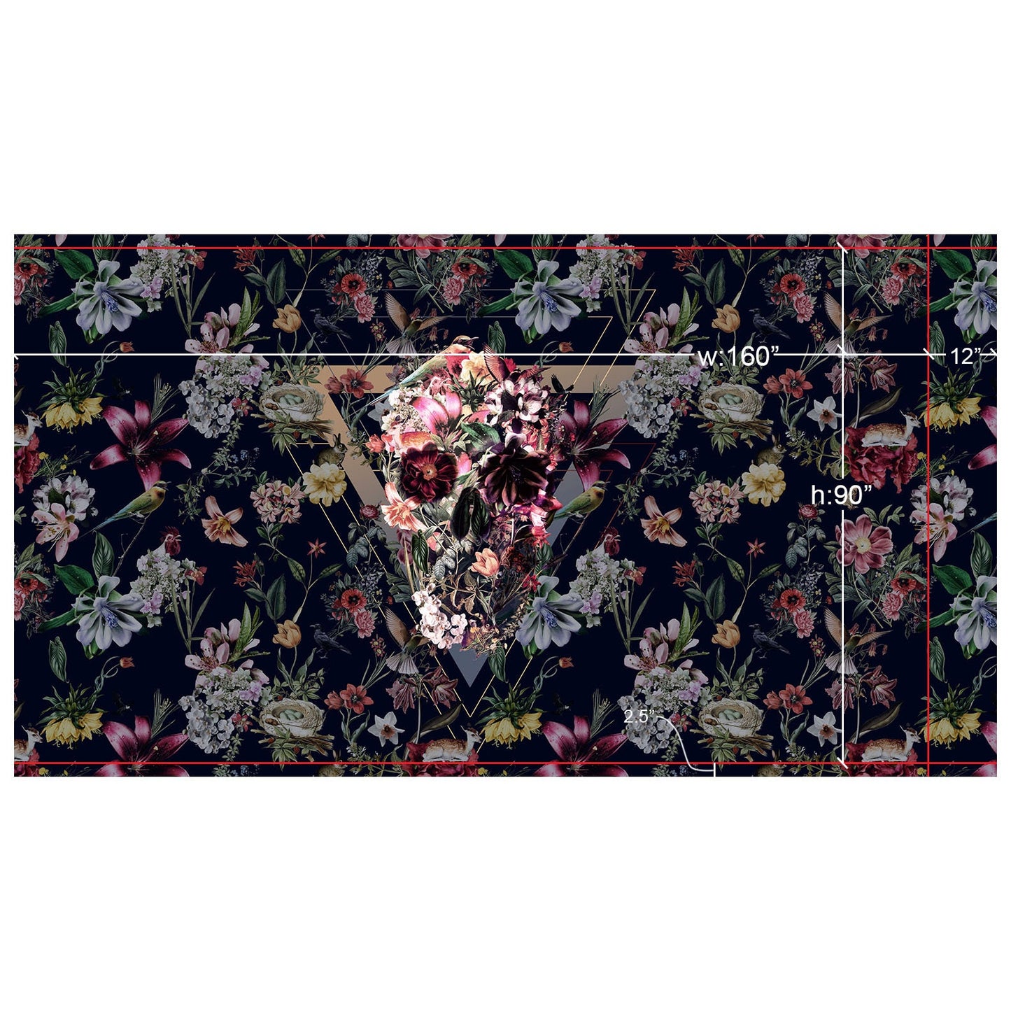 Dark Wallpaper Flower Skull Home Decor, Custom Size Floral Skull Art Print Traditional Wallpaper, High Quality Sugar Skull Wallpaper Decor