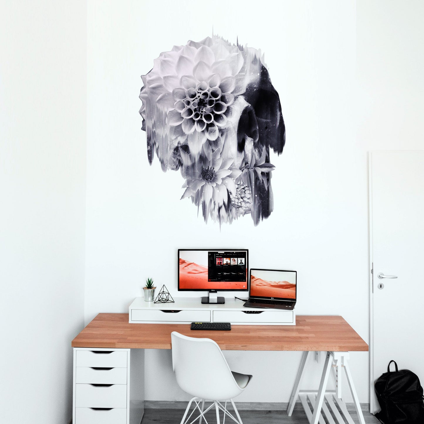 Gothic Floral Skull Decal - Extra Large Skull Wall Sticker - Vintage Botanical Skull Art - Dark Aesthetic Decor