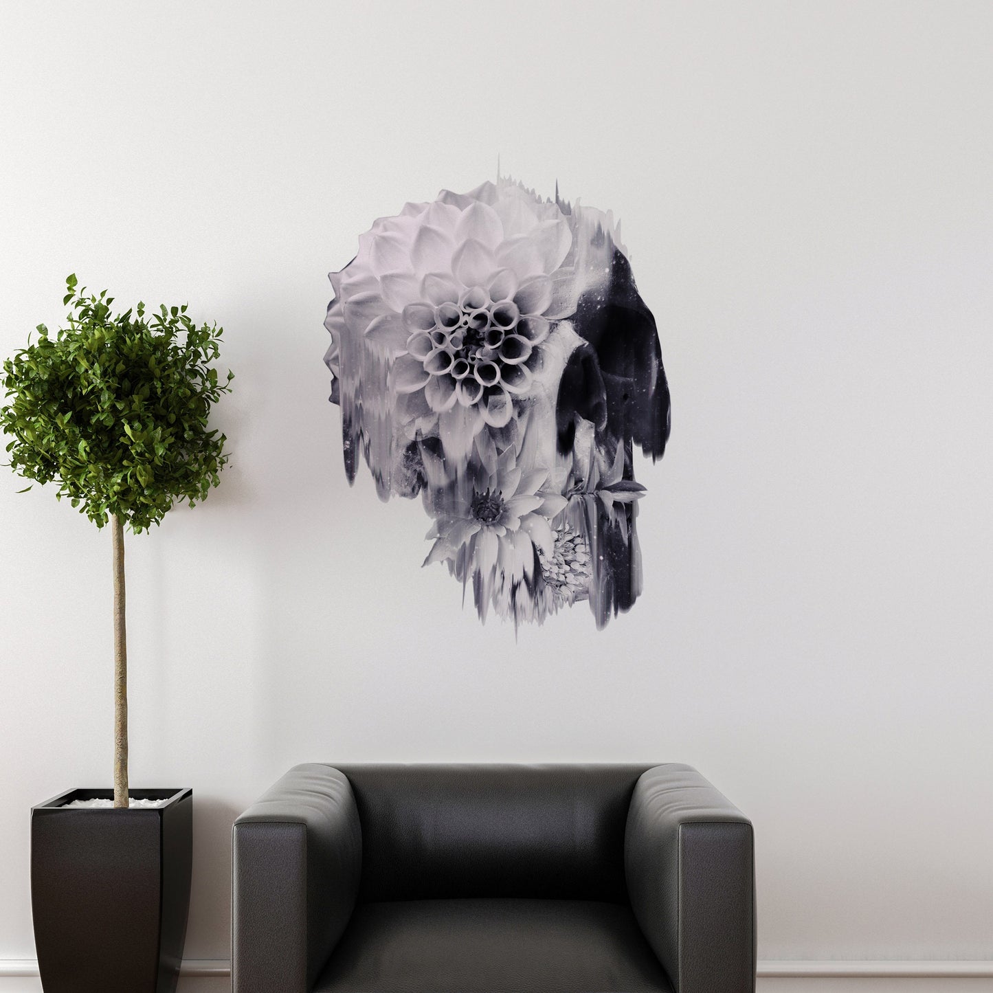 Gothic Floral Skull Decal - Extra Large Skull Wall Sticker - Vintage Botanical Skull Art - Dark Aesthetic Decor