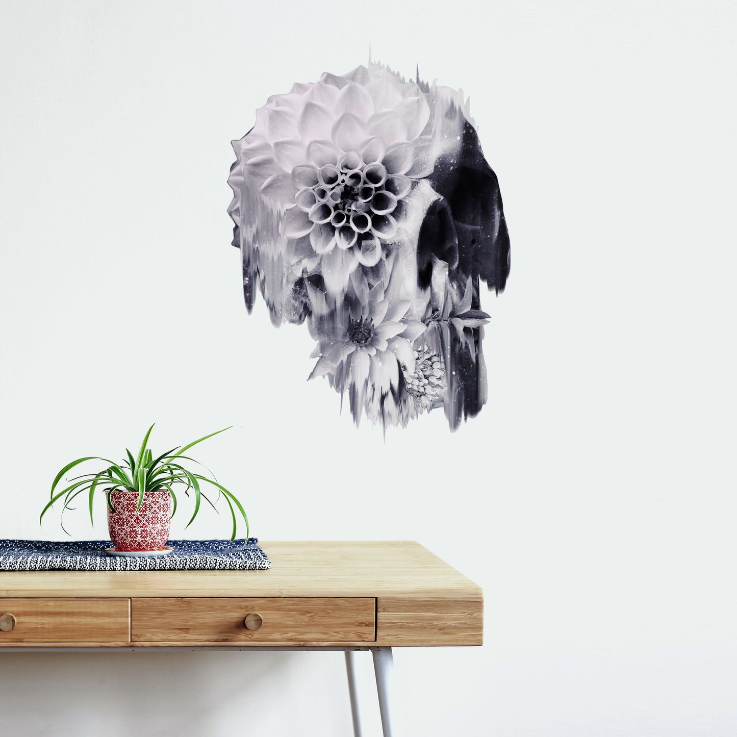 Gothic Floral Skull Decal - Extra Large Skull Wall Sticker - Vintage Botanical Skull Art - Dark Aesthetic Decor