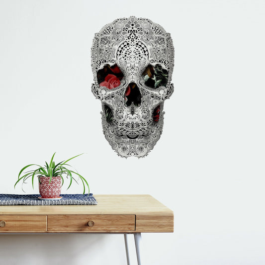 Lace Wall Decal, Lace Skull Drawing Wall Sticker, Black And White Sugar Skull Wall Art Home Decor, Gothic Skull Wall Art Gift, Skull Decal