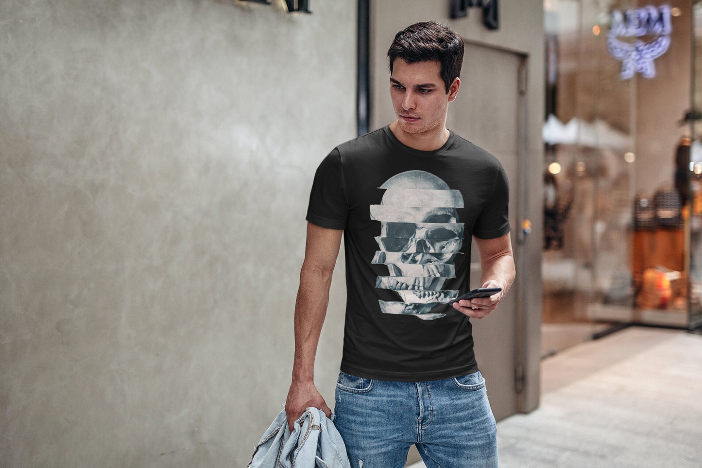 Glitch Skull Men's T-shirt, Printed Skull Art Tshirt, Original Sugar Skull Mens Shirt, Mens Graphic Tees, Bella Canvas Cool Skull Art Print