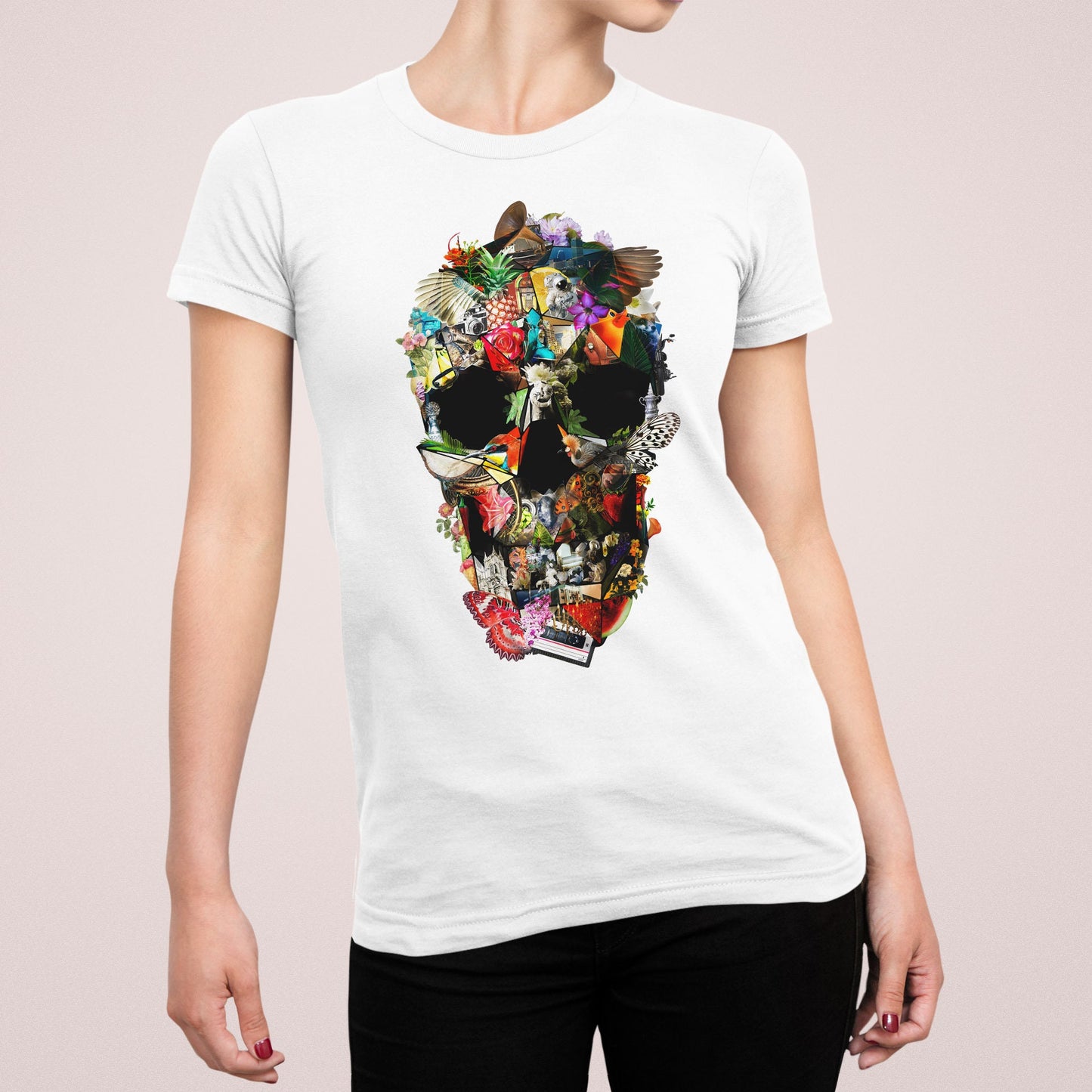 Floral Skull Printed T shirt, Womens Skull Art Tshirt, Sugar Skull Boho Graphic Tees, Gothic T-Shirt Gift For Her, Bella Canvas Shirt Gift