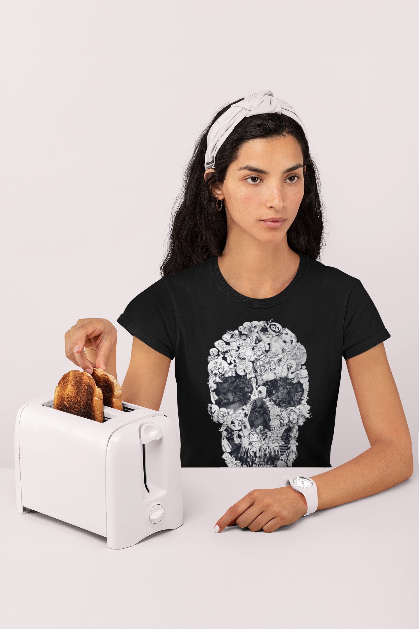 Womens Skull T shirt, Sugar Skull Print Womens T-Shirt, Gothic Skull Shirt Gift For Her, Halloween Style TShirt Gift, Bella Canvas T-Shirt