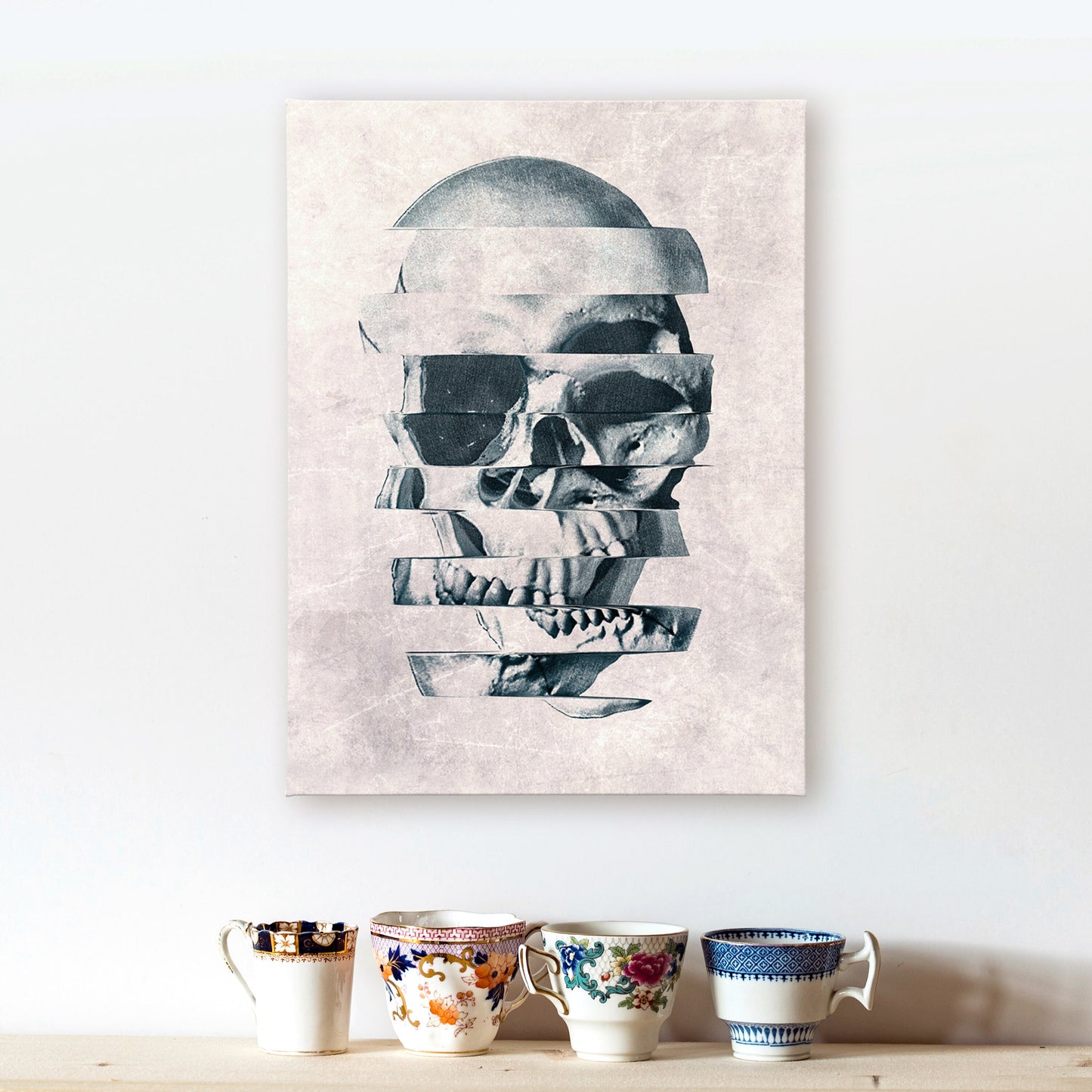 Glitch Skull Canvas Print, Abstract Skull Canvas Art Print, Sugar Skull Canvas Art Home Decor Gift, Black And White Gothic Skull Wall Art