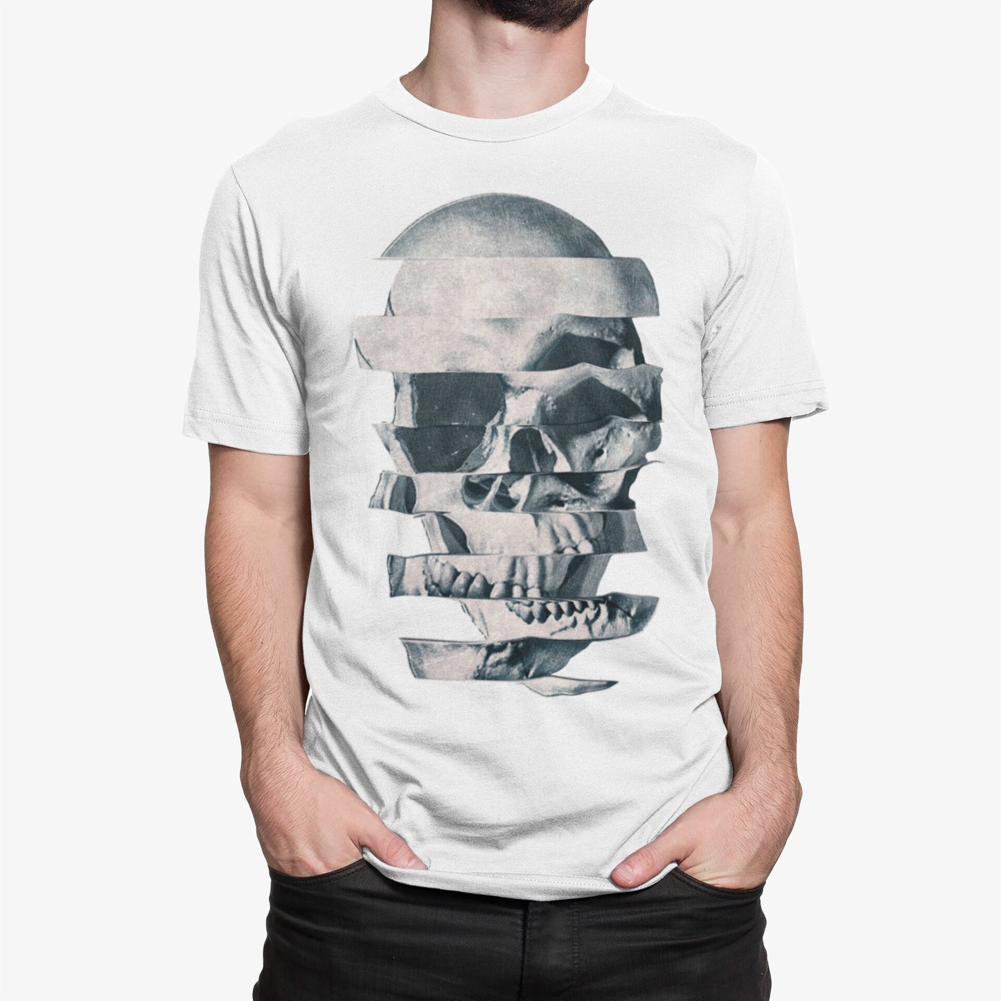 Glitch Skull Men's T-shirt, Printed Skull Art Tshirt, Original Sugar Skull Mens Shirt, Mens Graphic Tees, Bella Canvas Cool Skull Art Print