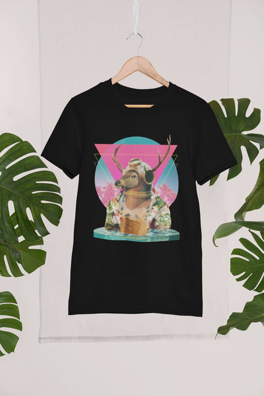 Summer Deer Men's Printed T-shirt, Funny Deer Men's Tee,Bella Canvas Cotton Printed Mens Tshirt, Cool & Cute Animal Print T Shirt By ikiiki