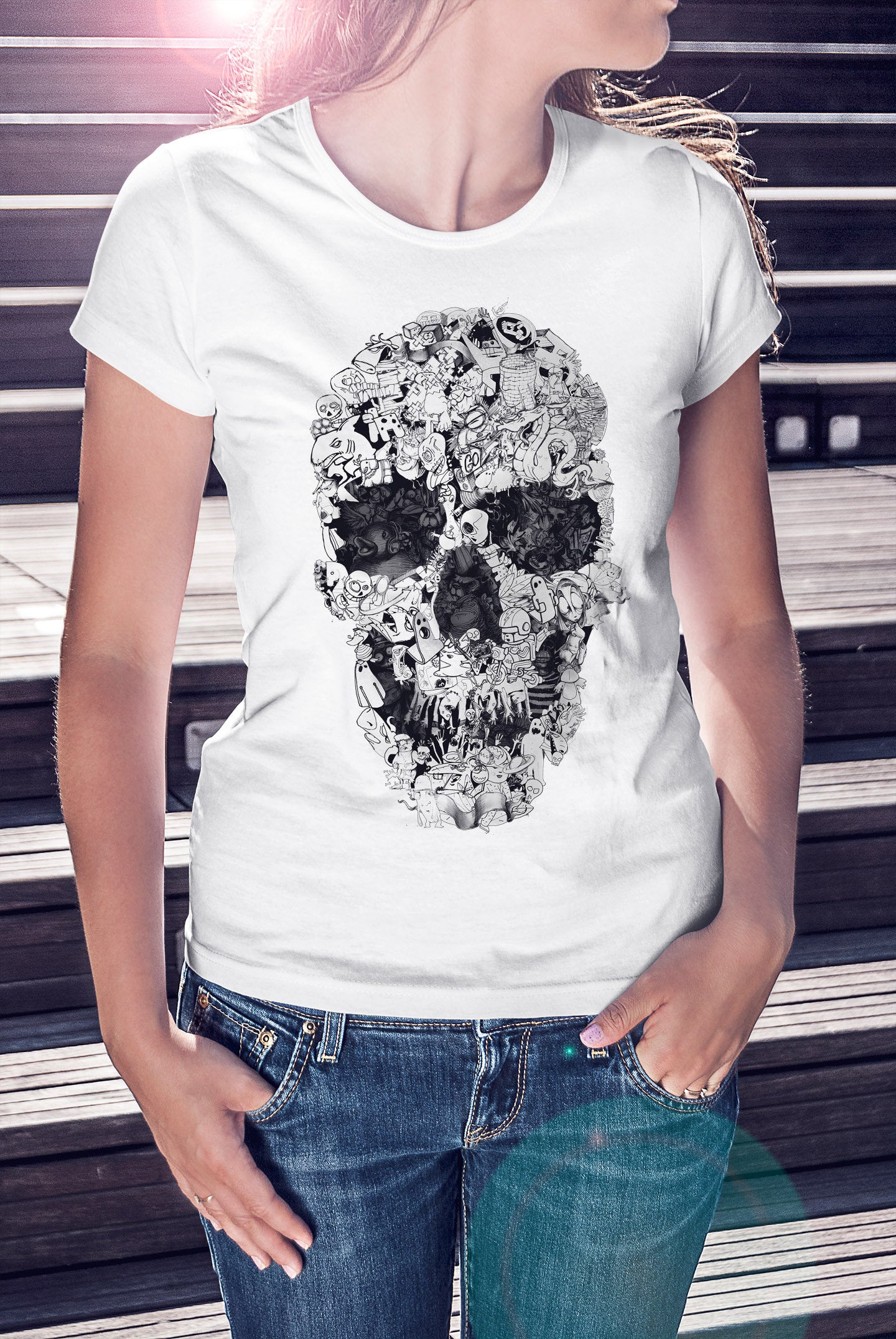 Womens Skull T shirt, Sugar Skull Print Womens T-Shirt, Gothic Skull Shirt Gift For Her, Halloween Style TShirt Gift, Bella Canvas T-Shirt