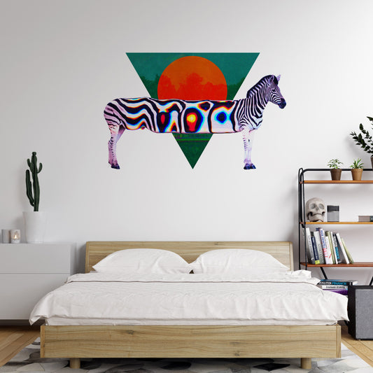 Zebra Wall Sticker, Cool Zebra Wall Decal, Vinyl Zebra Home Decor, Abstract Glitch Zebra Wall Art Gift, Cool Kids Room Zebra Art Wall Decal