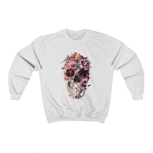 Boho Skull Sweatshirt, Flower Skull Unisex Heavy Blend Crewneck Sweatshirt, Gildan Gothic Sugar Skull Womens Sweatshirt Gift