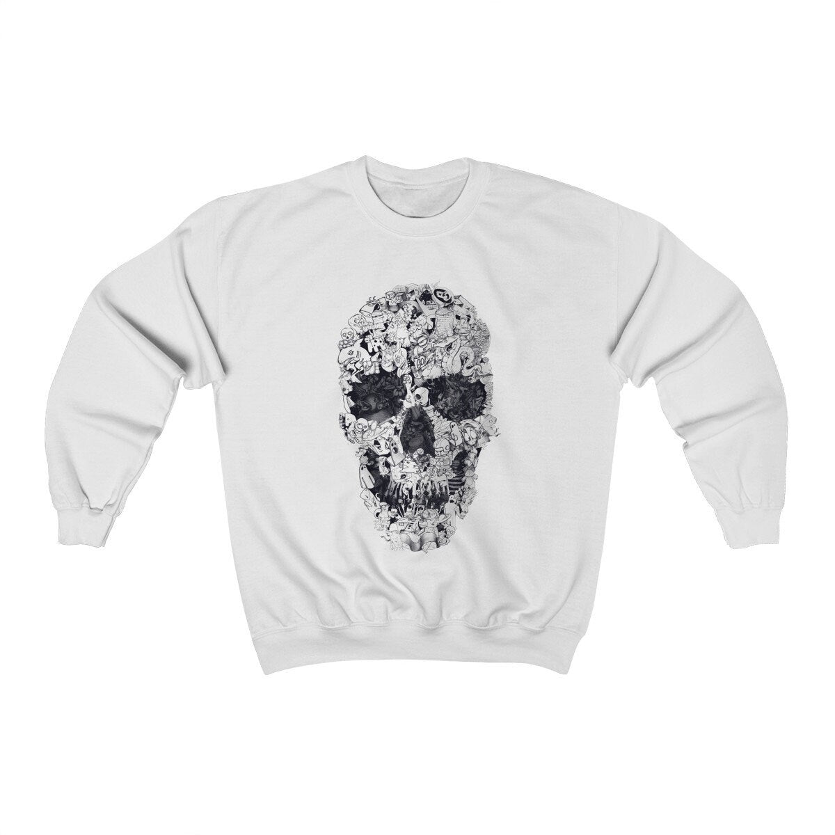Gothic Skull Sweatshirt, Sugar Skull Gildan Unisex Crewneck Sweatshirt, Doodle Black And White Skull Womens Heavy Blend Sweatshirt Gift
