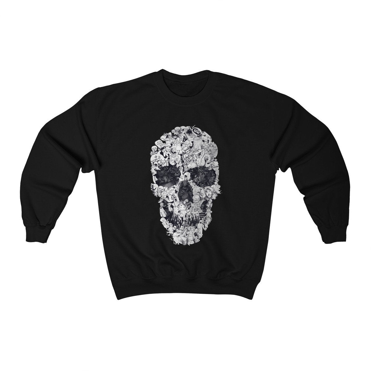 Gothic Skull Sweatshirt, Sugar Skull Gildan Unisex Crewneck Sweatshirt, Doodle Black And White Skull Womens Heavy Blend Sweatshirt Gift