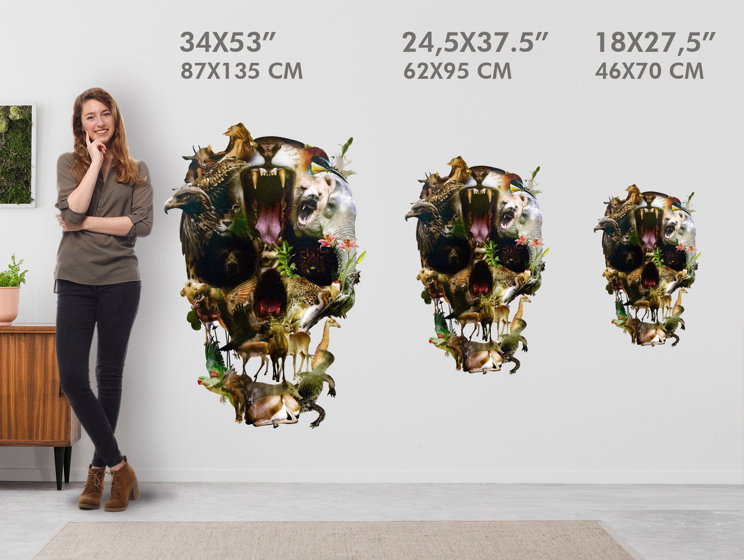 Sugar Skull Wall Decal, Wild Skull Wall Sticker, Animal Skull Wall Art Home Decor, Gothic Skull Wall Art Gift, Boho Flower Skull Wall Decal