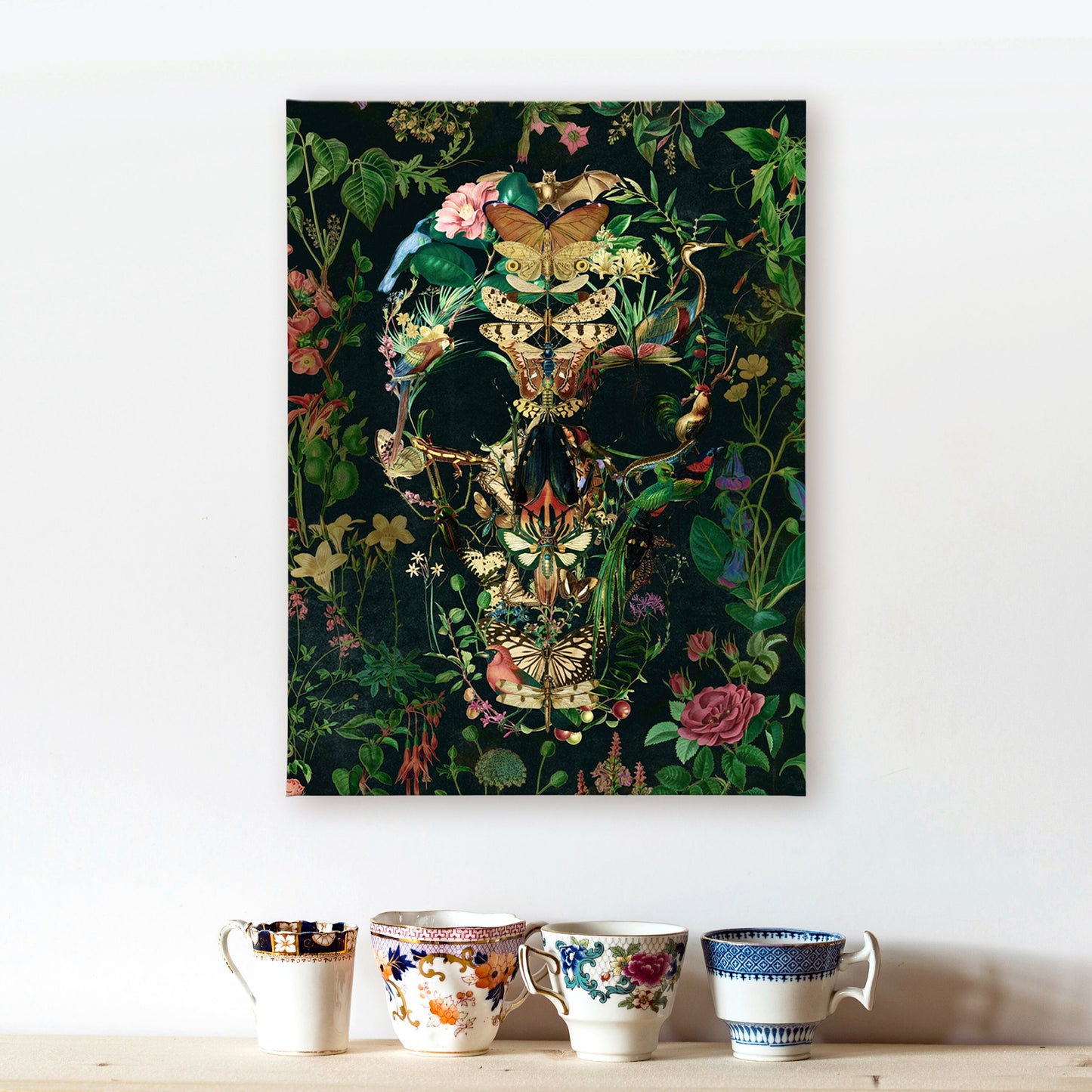 Floral Skull Canvas Print, Boho Skull Canvas Art Print, Sugar Skull Canvas Art Home Decor Gift, Gothic Flower Skull Canvas Wall Art