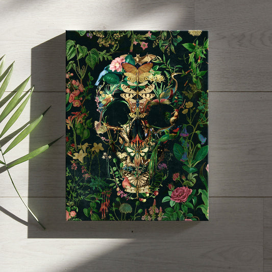 Floral Skull Canvas Print, Boho Skull Canvas Art Print, Sugar Skull Canvas Art Home Decor Gift, Gothic Flower Skull Canvas Wall Art