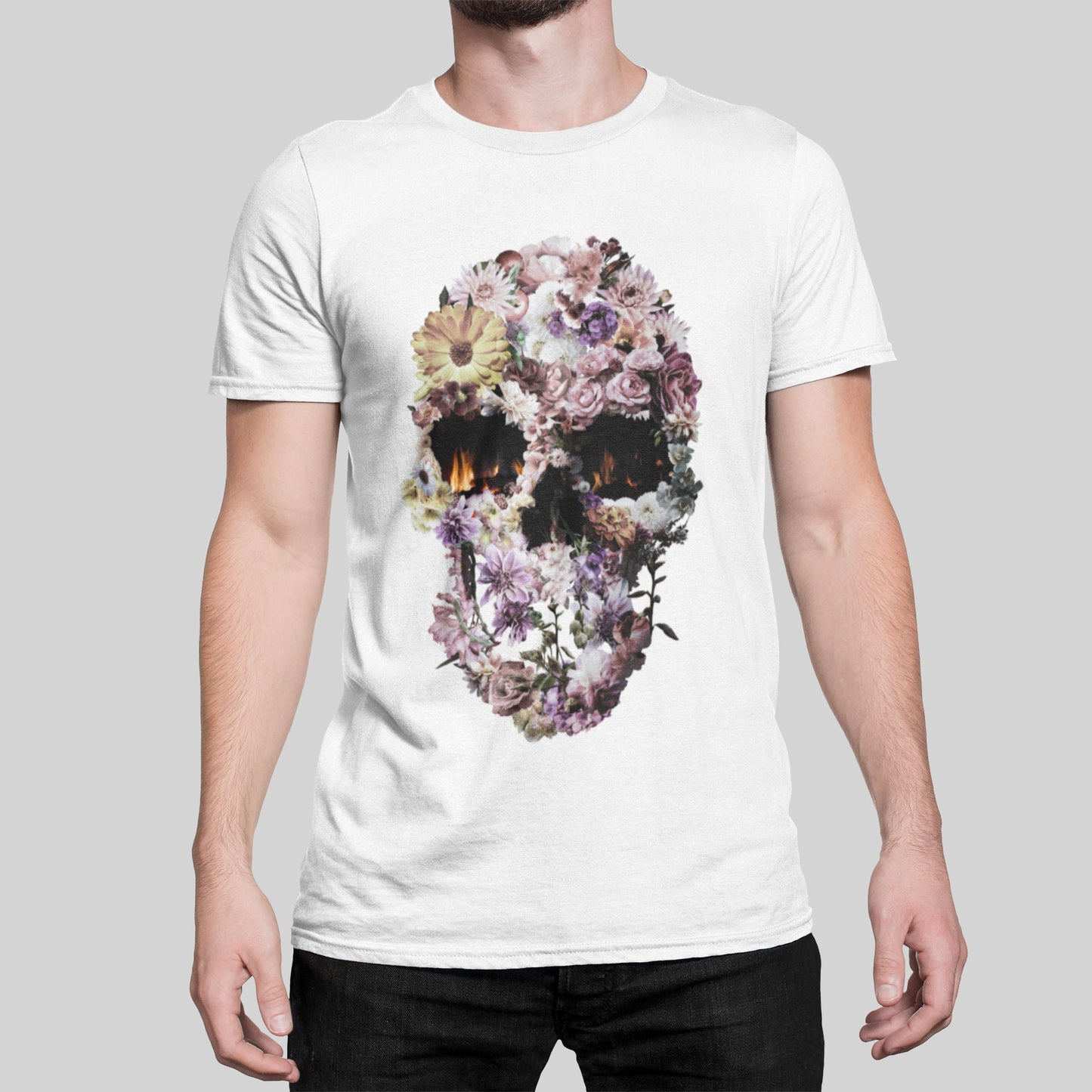 Boho Skull Men's T-shirt, Sugar Skull Art Mens T Shirt, Skull Print Gift For Him