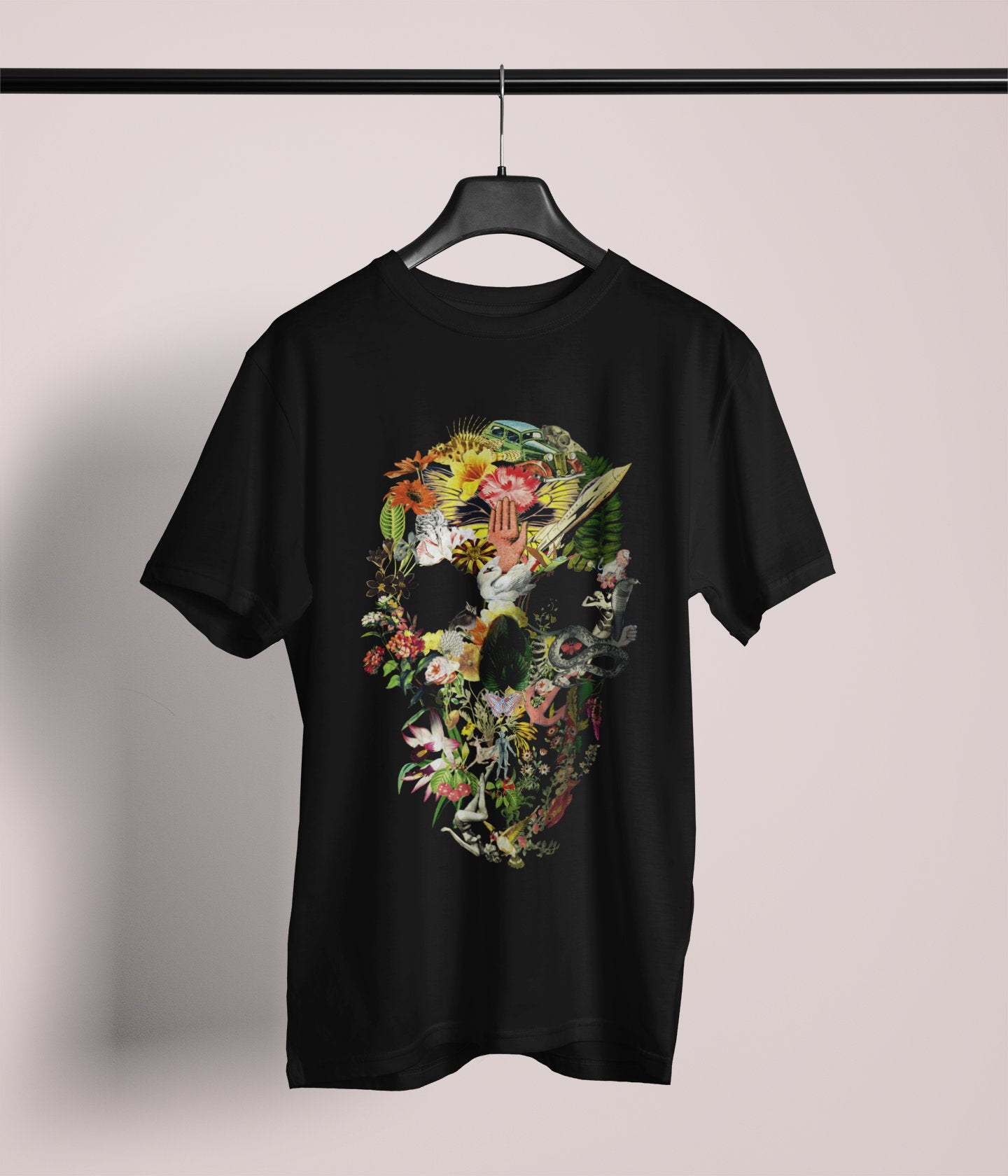 Skull Art Men's T shirt, Sugar Skull Print Shirt Gift For Him, Bella Canvas Gothic Skull T Shirt Gift, Floral Skull Art Unisex Tee Gift