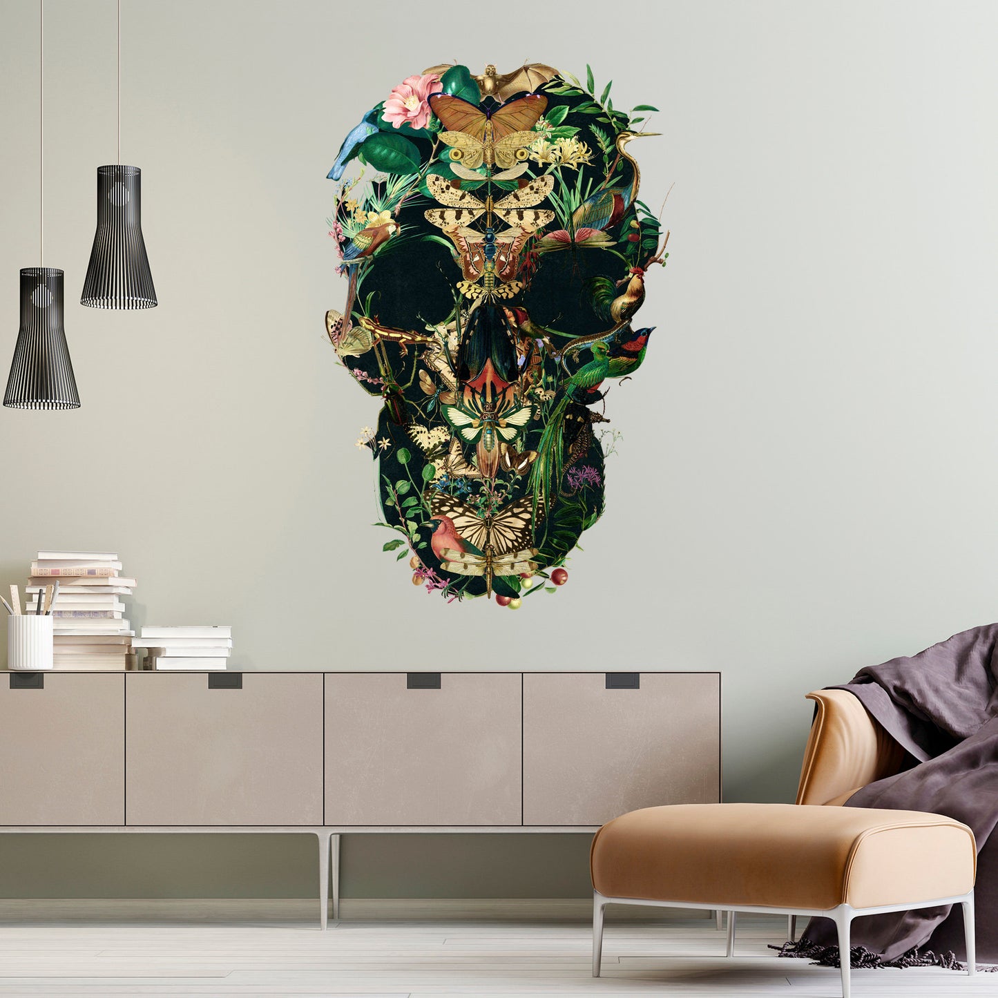 Large Skull Wall Decal, Floral Skull Wall Sticker, Sugar Skull Wall Art Home Decor, Gothic Skull Wall Art Gift, Boho Flower Skull Wall Decal