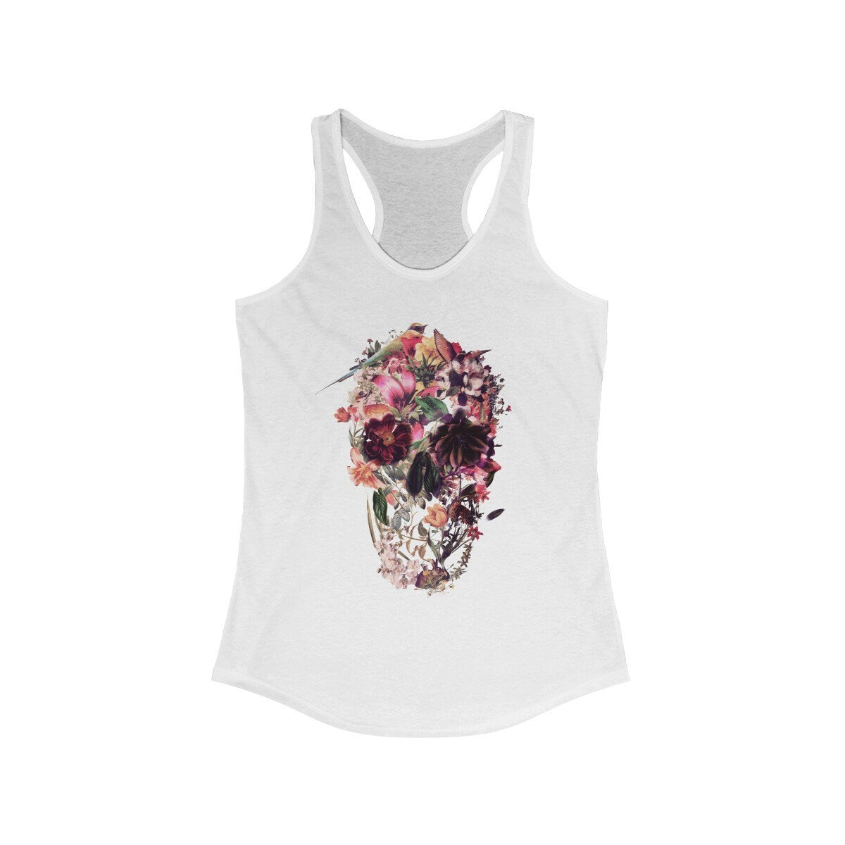Boho Skull Women's Tank Top, Racerback Womens Floral Skull Tank Top, Gothic Flower Skull Tank Gift For Her, Sugar Skull Tank Top Gift