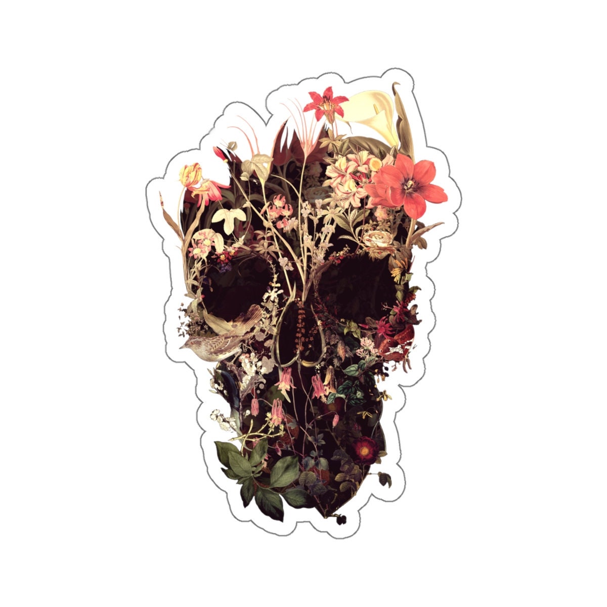 Bloom Skull Sticker, Colorful Sugar Skull Art Sticker, Premium Skull Art Vinyl Sticker, Gothic Art Skull Gift, Laptop Phone Kiss-Cut Sticker
