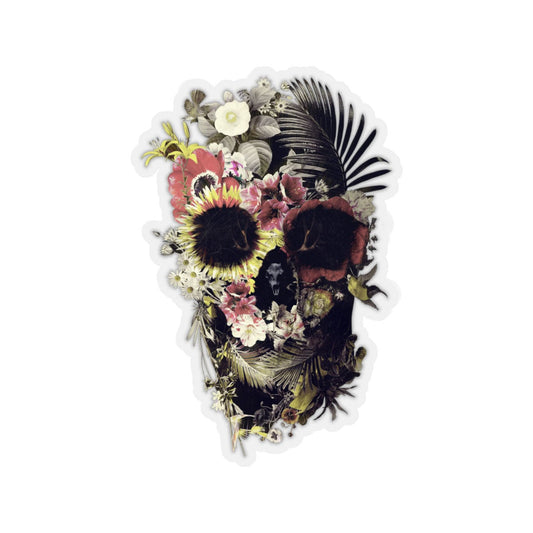 Flower Skull Sticker, Floral Sugar Skull Art Sticker, Quality Skull Art Vinyl Sticker, Gothic Art Skull Gift, Laptop Phone Kiss-Cut Sticker