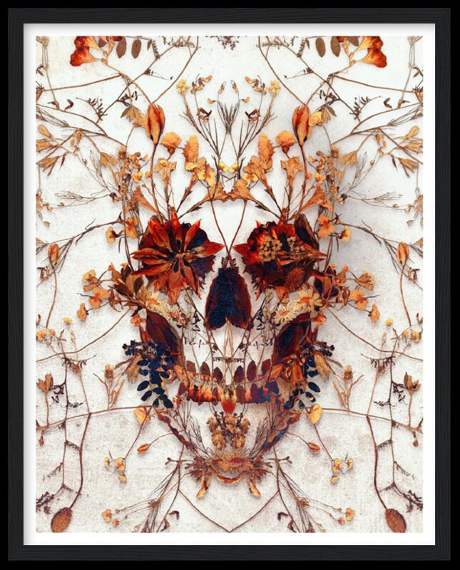 Delicate Skull Framed Art Print, Boho Skull Framed Poster Decor, Sugar Skull Home Decor, Floral Skull Home Decor Gift, Gothic Skull Decor