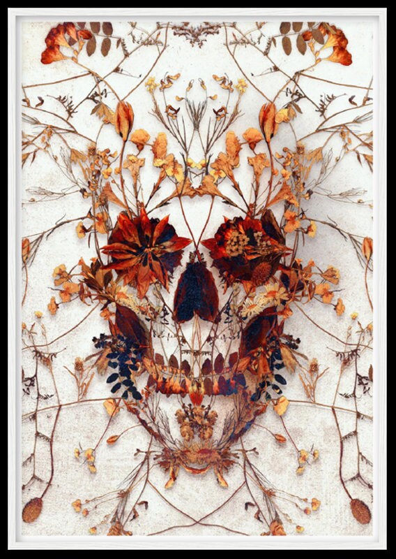 Delicate Skull Framed Art Print, Boho Skull Framed Poster Decor, Sugar Skull Home Decor, Floral Skull Home Decor Gift, Gothic Skull Decor