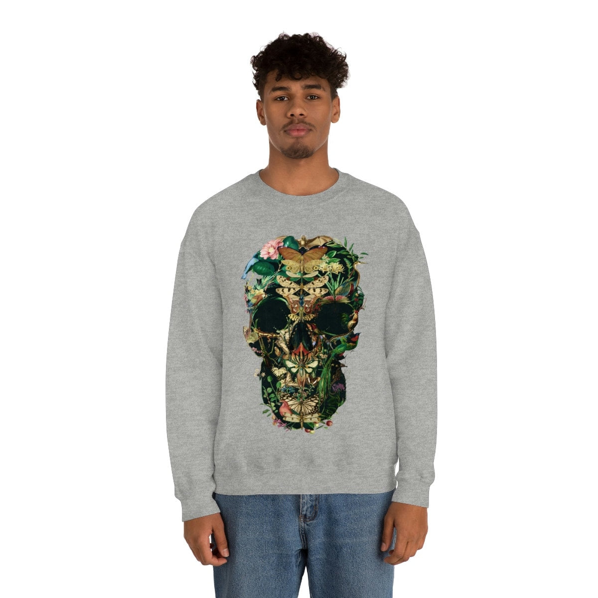 Sweatshirt With Floral Skull Print, Boho Skull Unisex Crewneck Sweatshirt, Skull Womens Heavy Blend Sweatshirt, Gildan Sweatshirt Gift