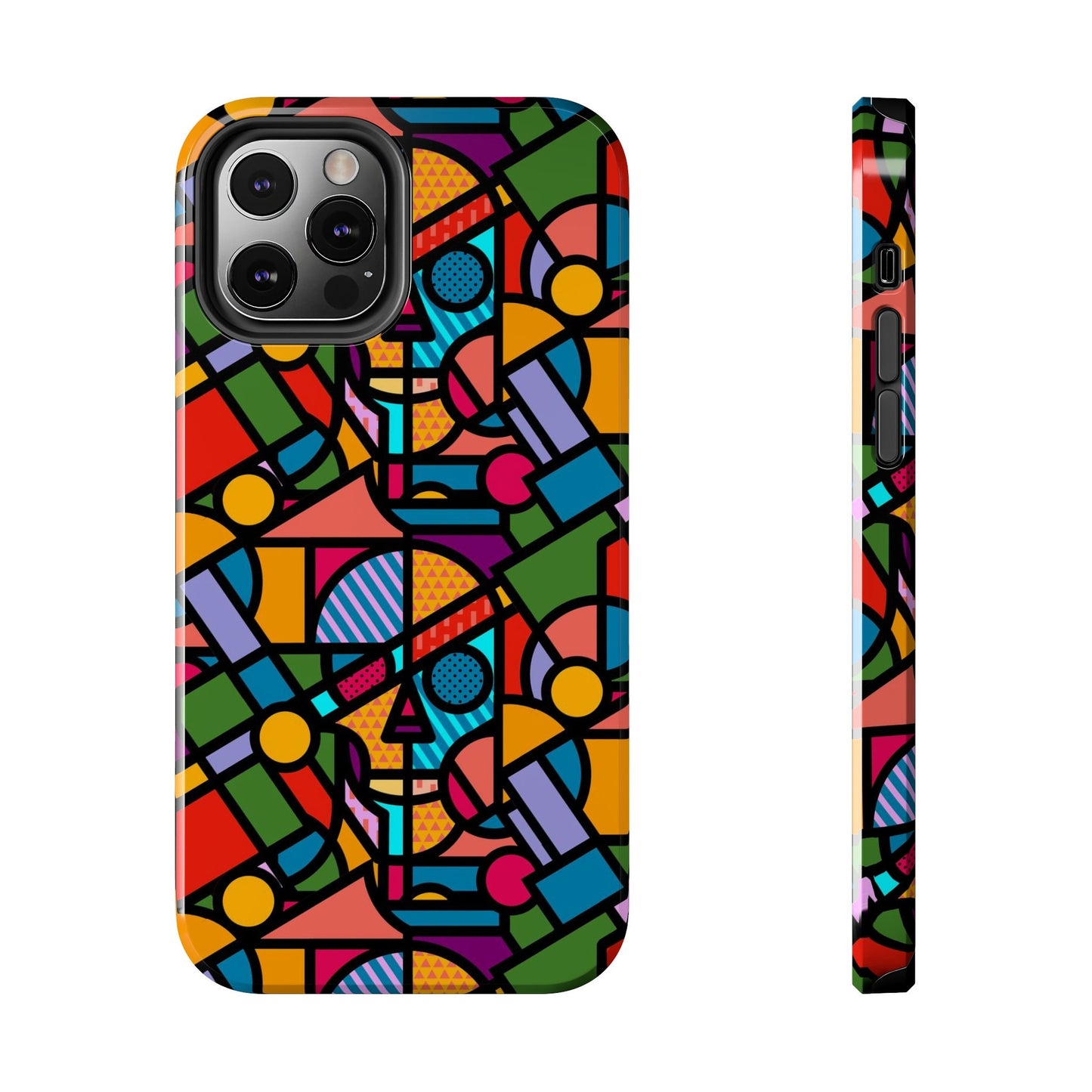 iPhone 15 Case With Skull Design, Pop Art Phone Case, Halloween Phone Decor, iPhone Case with Colorful Geometric Skull Art