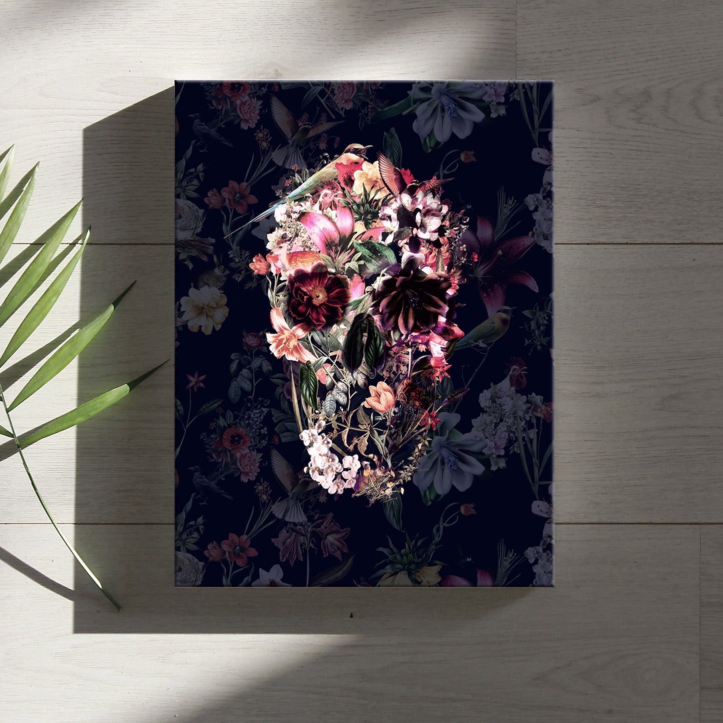 Dark Floral Canvas Print, Flower Skull Canvas Art Print, Boho Skull Canvas Art, Sugar Skull Home Decor Gift