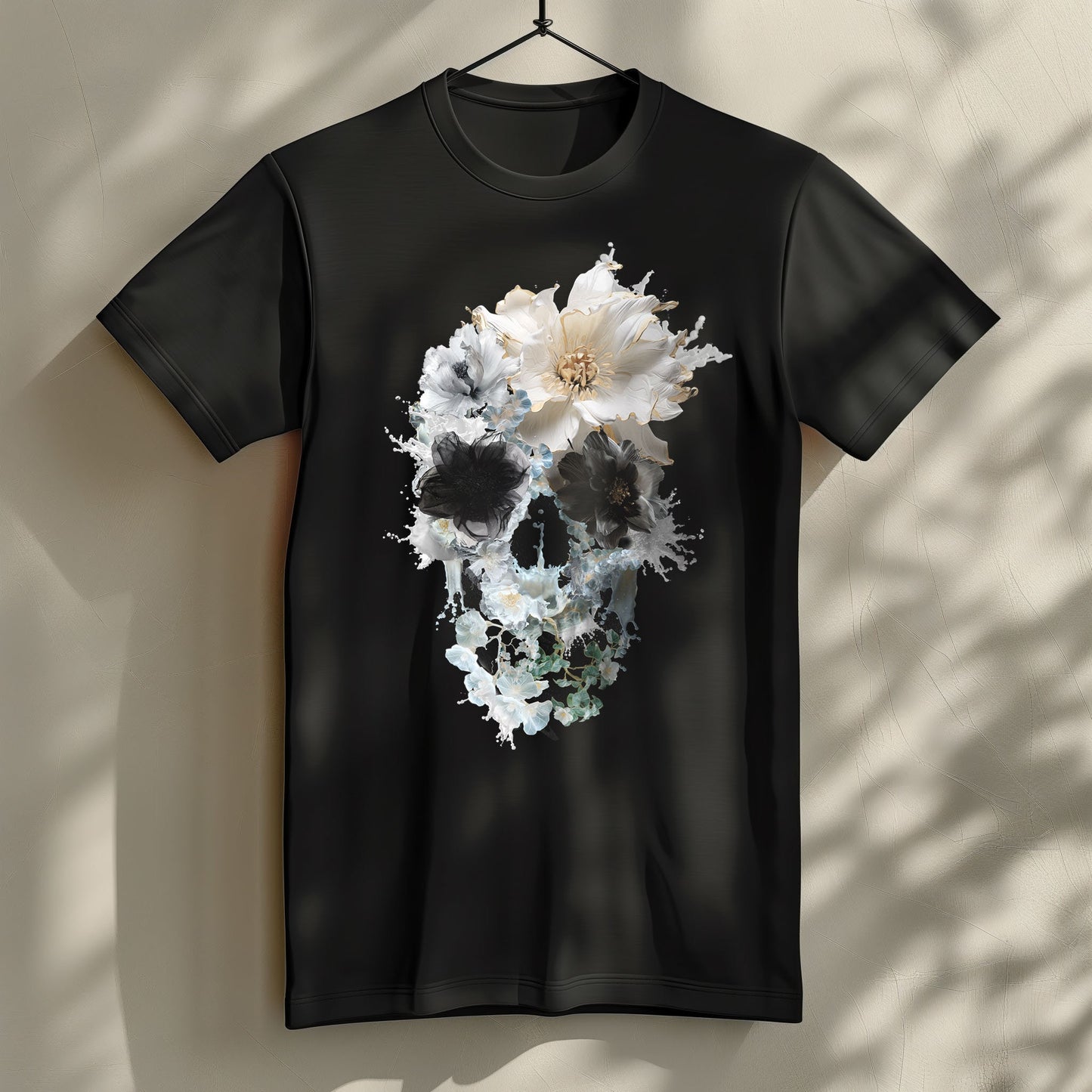 Bloom Skull Men's T shirt, Skull Printed Shirt Gift For Him, Bella Canvas Skull Art Graphic Tee Gift