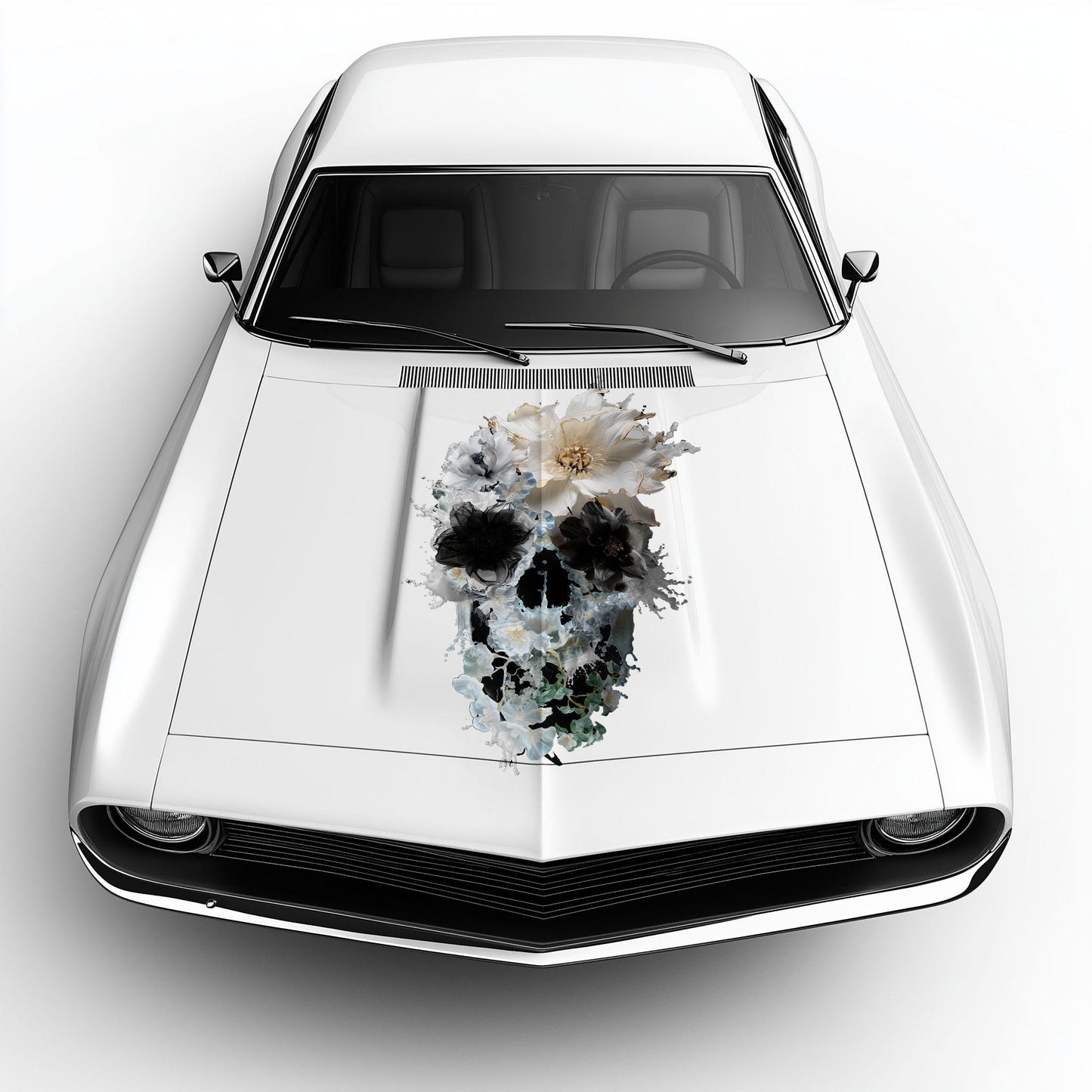 Skull Hood Decal, Skull Car Hood Sticker, Floral Sugar Skull Art Car Decor, Gothic Skull Hood Art Gift, Floral Skull Decal