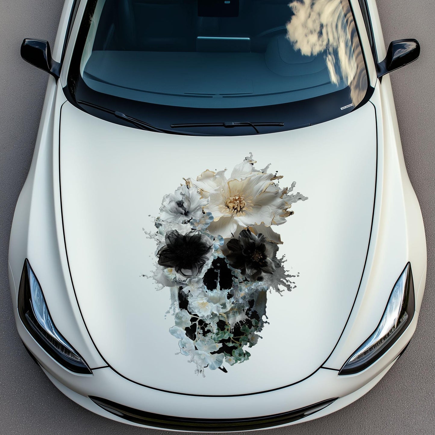 Skull Hood Decal, Skull Car Hood Sticker, Floral Sugar Skull Art Car Decor, Gothic Skull Hood Art Gift, Floral Skull Decal