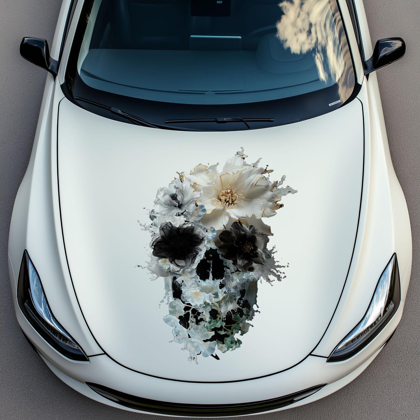 Skull Hood Decal, Skull Car Hood Sticker, Floral Sugar Skull Art Car Decor, Gothic Skull Hood Art Gift, Floral Skull Decal
