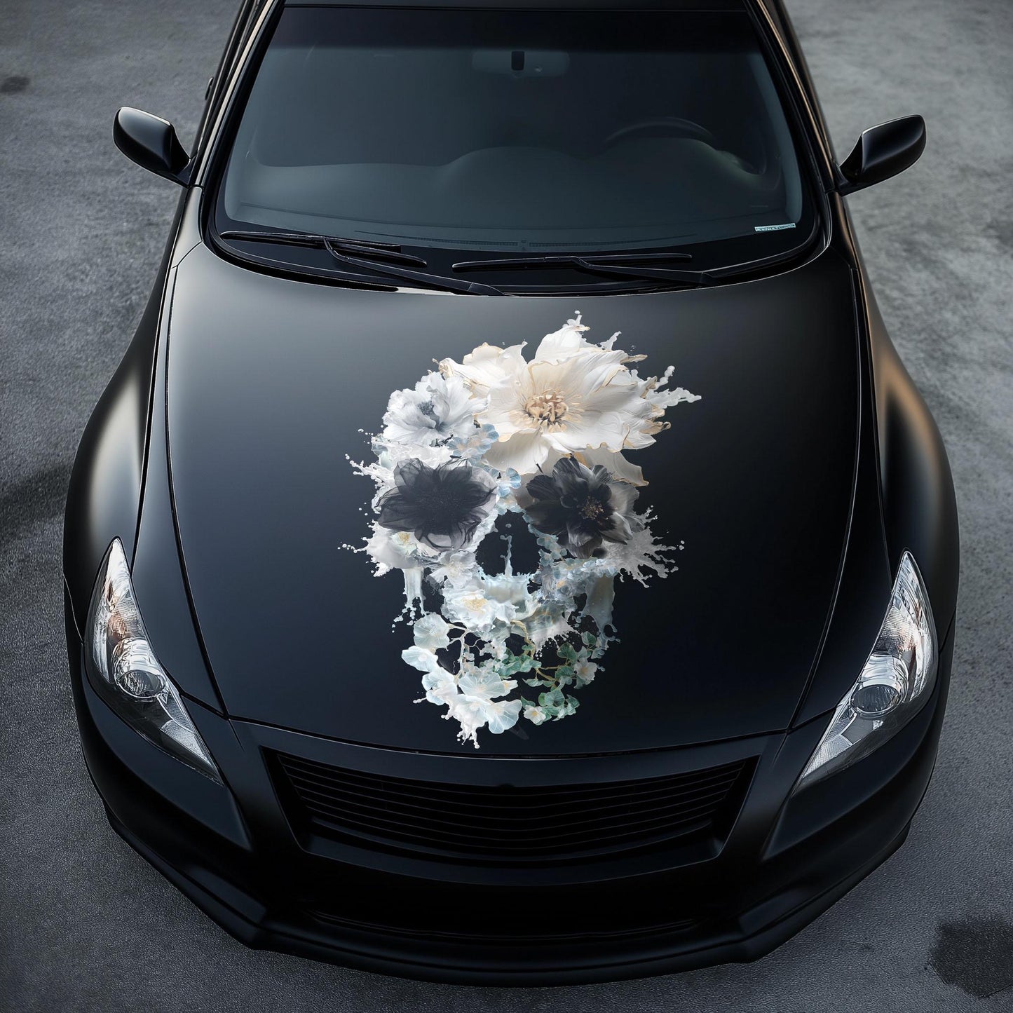 Skull Hood Decal, Skull Car Hood Sticker, Floral Sugar Skull Art Car Decor, Gothic Skull Hood Art Gift, Floral Skull Decal