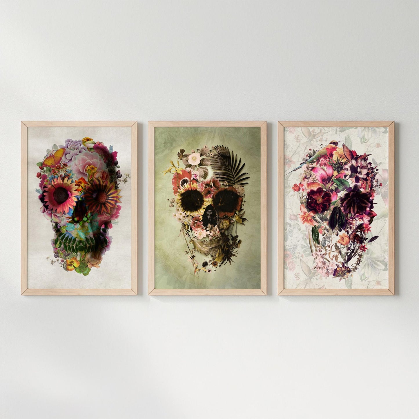 Skull Print Set, Floral Art Set | Canvas, Paper & Framed Gift Set Options