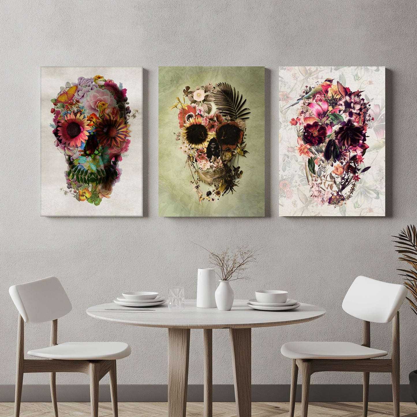 Skull Print Set, Floral Art Set | Canvas, Paper & Framed Gift Set Options
