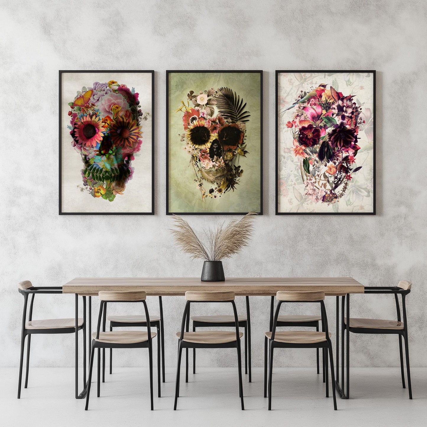Skull Print Set, Floral Art Set | Canvas, Paper & Framed Gift Set Options