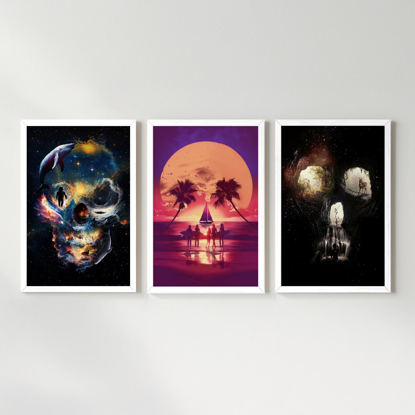 Skull Illusion Set, 3 Piece Art Set | Canvas, Paper & Framed Gift Set Options