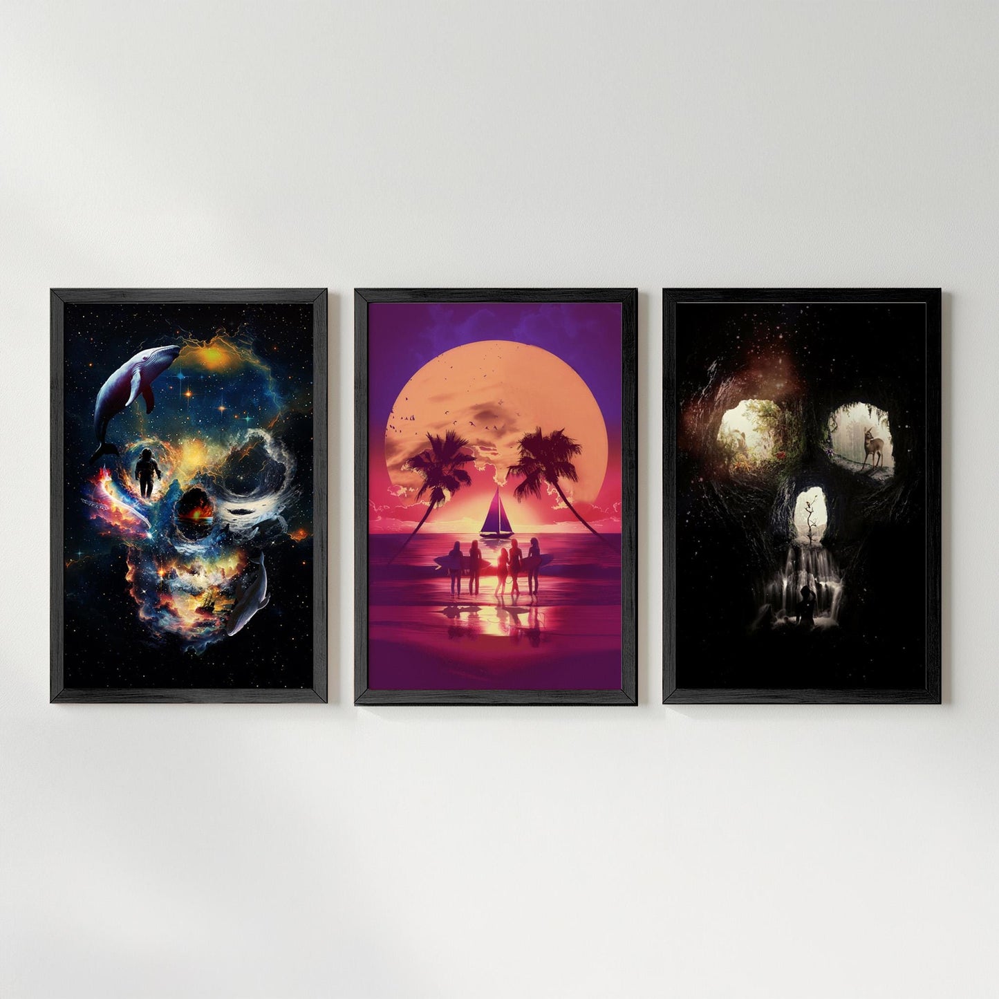 Skull Illusion Set, 3 Piece Art Set | Canvas, Paper & Framed Gift Set Options
