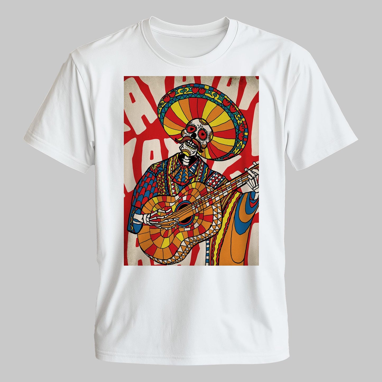 Mariachi Skeleton Guitarist T-Shirt – Vibrant Día de los Muertos Design