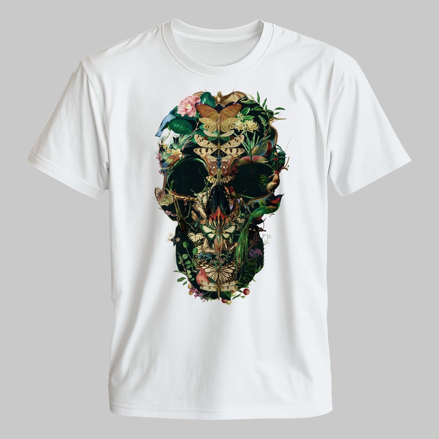 Floral Skull Men's T shirt, Unisex Gothic Art Print Shirt Gift